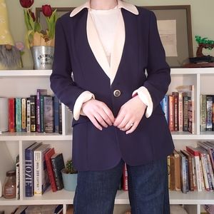 Vintage Academia Business Navy Blazer, Rickie Freeman for T.J. Suits, Women's 10